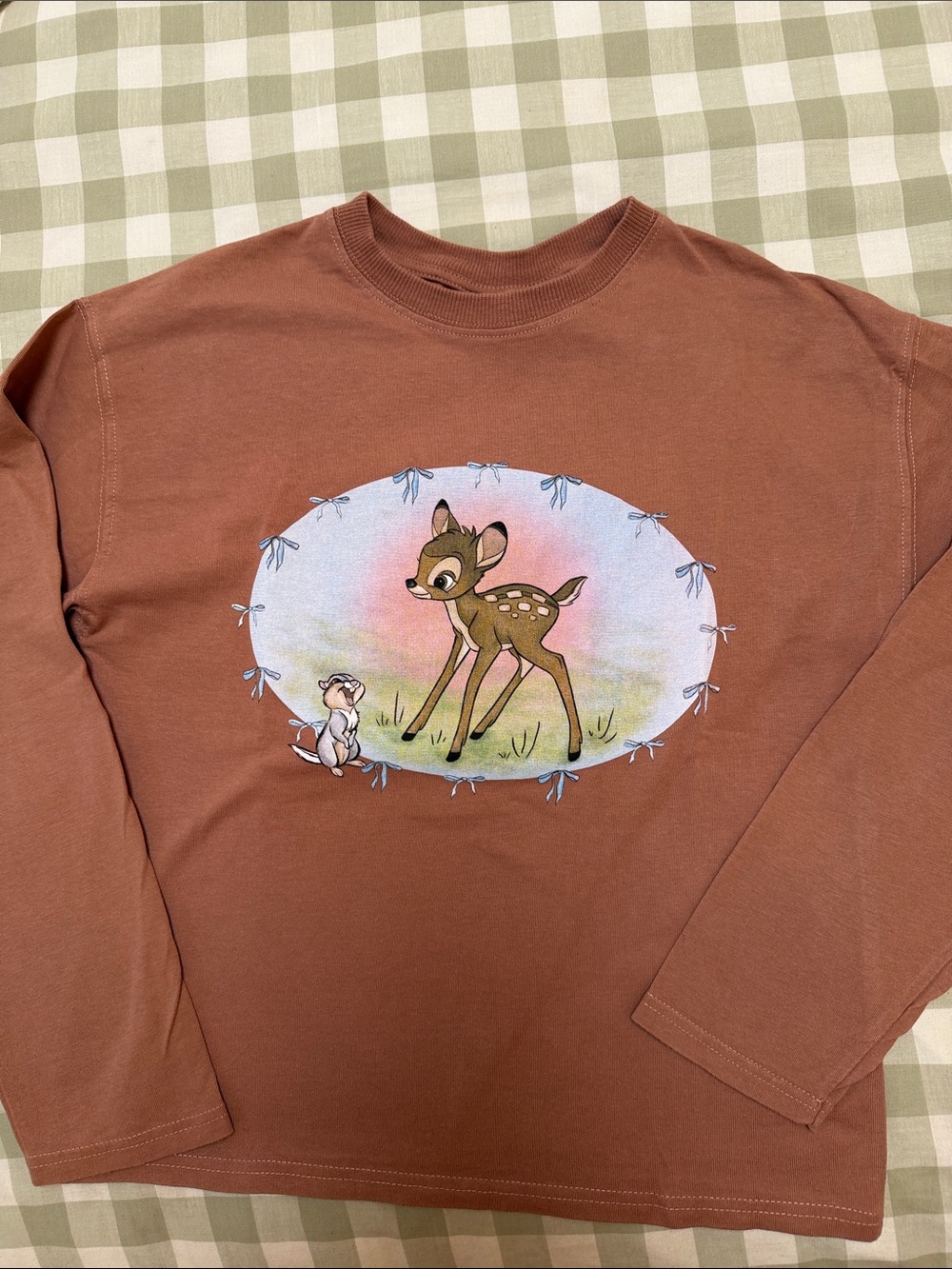Zara Disney Rust Long Sleeve Tee with Bambi & Thumper Graphic
